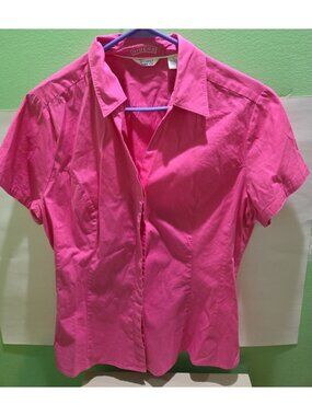 Womens Riders By Lee Instantly Slims You Blouse L Pink Button Up Short Sleeve